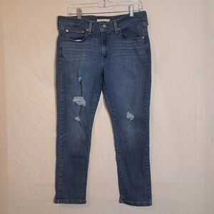 Levis Jeans Womens Size 30 Blue Denim Boyfriend Stretch Distressed Straight